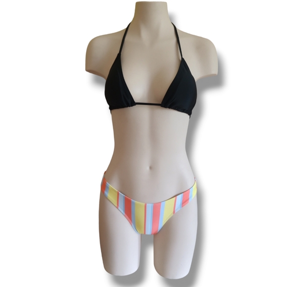 💥 Women's Multicolored Stripe High Leg Bikini Swim Bottoms - Picture 3 of 16